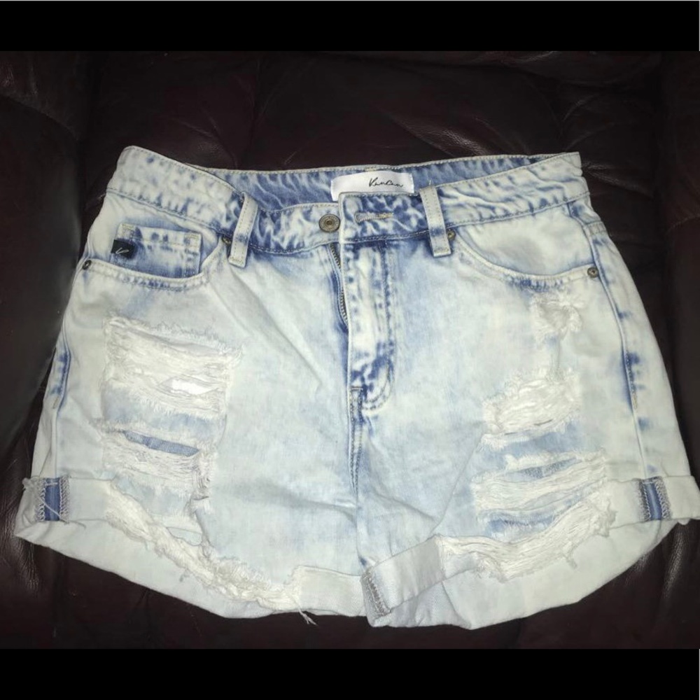 Kancan High-Rise Distressed Cuffed Denim Shorts